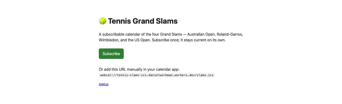 The Tennis Grand Slams calendar homepage